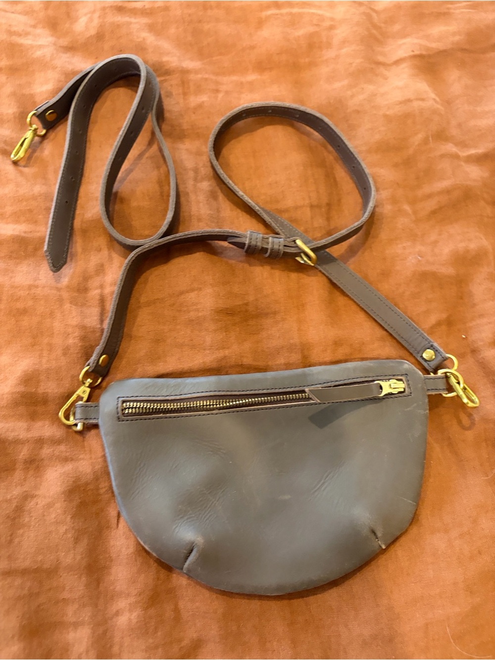 Minimal Crescent Crossbody in brown with Gold Hardware